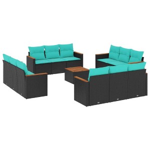 vidaXL 13 Piece Patio Sofa Set with Cushions Black Poly Rattan - 1 of 4
