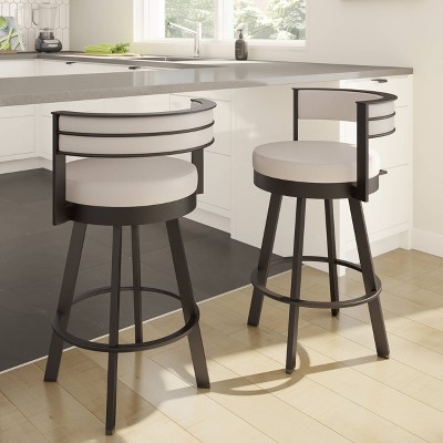 32'' Beige Faux Leather Swivel Bar Stool with Metal Base
