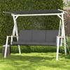 Outsunny 3-Seat Outdoor Porch Swing, Patio Swing Chair with Adjustable Canopy, Removable Cushions for Garden, Backyard and Poolside, Gray - 3 of 4