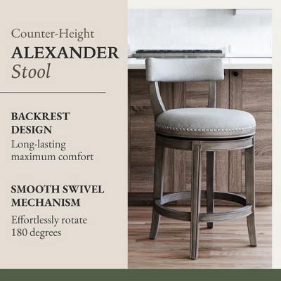 Reclaimed Oak Swivel Counter Stool with Ash Grey Upholstery