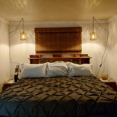 MAYEERTY Plug in Pendant Light with LED Bulb Rattan Hanging Lamp with 16ft Dimmable Cord