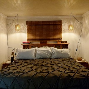 Mayeerty Plug in Pendant Light with LED Bulb Rattan Hanging Lamp with 16ft Dimmable Cord - 1 of 4