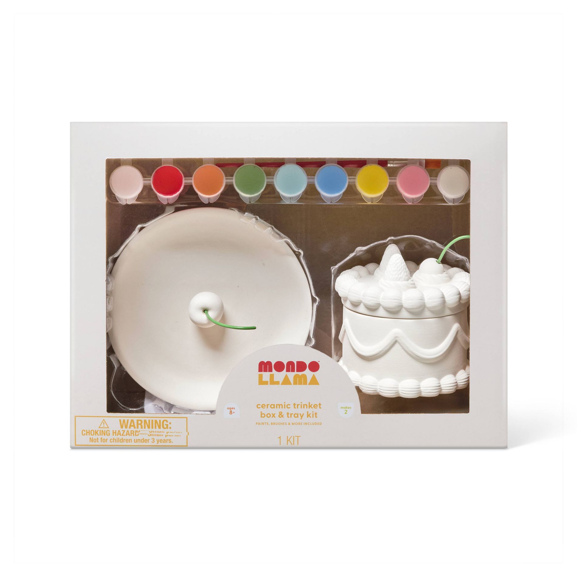 2ct Ceramic Cake Trinket Box and Cherry Ring Tray Painting Craft Kit - Mondo Llama™