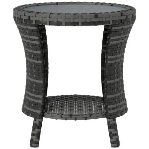 Resenkos Patio Coffee Tables,Patio Tables,18" PE Rattan Patio Side Table with 2-Tier Storage, Composite Wood Top, Gray - 1 of 4