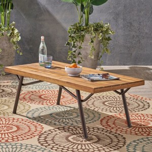 Modern Wood Rectangle Zion Industrial Metal Bench-Christopher Knight Home - 1 of 4