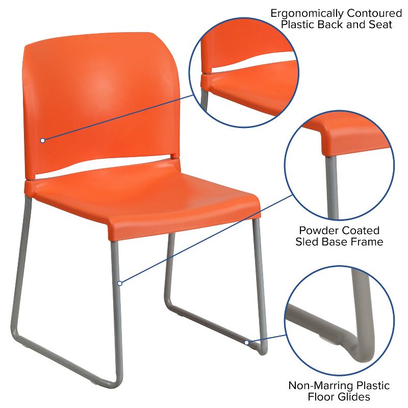 Emma and Oliver Home and Office Guest Chair Orange Full Back Contoured Sled Base Stack Chair, 4 of 13