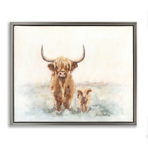 Stupell Industries Highland Cattle & Baby Calf Rural Black Framed Floater Canvas Wall Art - 1 of 4