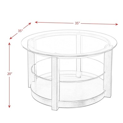 Espresso Round Wood and Glass Coffee Table with Interior Shelf