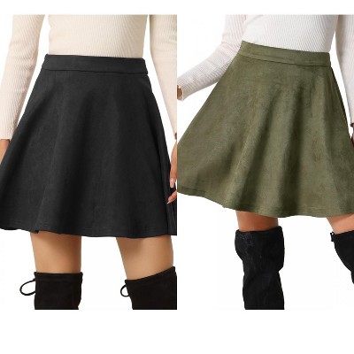 INSPIRE CHIC Women's Basic Faux Suede Flared Casual Mini Skater Skirt 2 Packs
