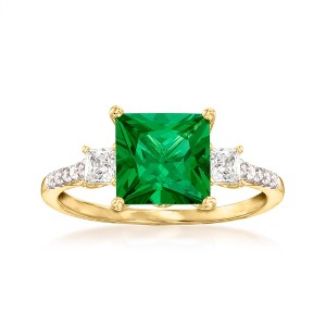 Ross-Simons 3.00 Carat Simulated Emerald and .38 ct. t.w. CZ Ring in 18kt Gold Over Sterling - 1 of 4
