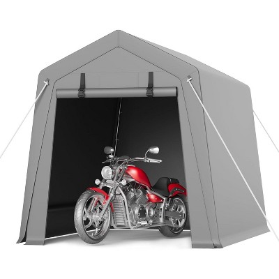 Portable Storage Shed, Heavy-Duty Waterproof & UV-Resistant Motorcycle Shed with Roll-Up Zipper Door and Vent, for Bike, Lawn Mower, Firewood, Grey