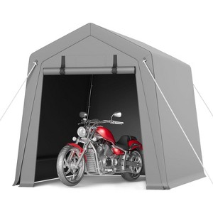 Portable Storage Shed, Heavy-Duty Waterproof & UV-Resistant Motorcycle Shed with Roll-Up Zipper Door and Vent, for Bike, Lawn Mower, Firewood, Grey - 1 of 4