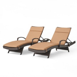 GDFStudio Olivia Brown Rattan Armed Adjustable Chaise Lounges with Cushion(Set of 2) - 1 of 4