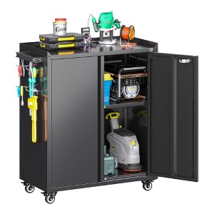 SUXXAN Metal Tool Cabinet with Pegboard and 4 Hooks,Garage Metal Storage Cabinet with Wheels,Assembly Required - 1 of 4