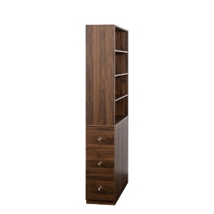 CLIHOME 70.87" H Display Storage Cabinet With 4-Tier Shelf, 3 Side Drawers, Modern Wooden Tall Bookshelf Bookcase - 1 of 4