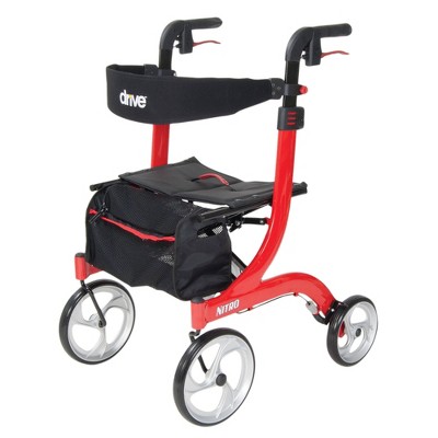 Red Aluminum Foldable Rollator Walker with Adjustable Handles