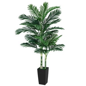 7FT Artificial Golden Cane Palm Tree with Black Planter, Indoor Faux Plant - 1 of 4