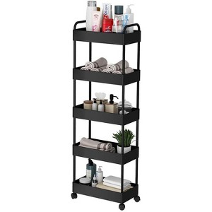 GustoWave Rolling 5-Tier Narrow Serving Cart with Casters & Handle, Multi-Functional Storage Cart for Kitchen, Bath, Living Room, 40x22x114.5cm - 1 of 3