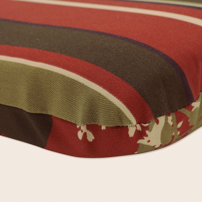 Outdoor Reversible Rounded Corners Chair Cushion - Brown/Red Floral/Stripe - Pillow Perfect, 4 of 12