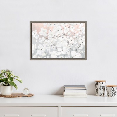Blush and Grey Floral Framed Canvas Print, 23x16