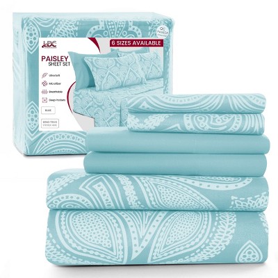 6 Piece Sheet Sets Paisley Printed Sheets Set Ultra Soft Deep Pocket Microfiber Bed Sheets - Lux Decor Collection