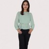Anna-Kaci Women's Sheer Yoke Long Sleeve Blouse with Ruffle Neckline and Cinched Waist Detail - 4 of 4