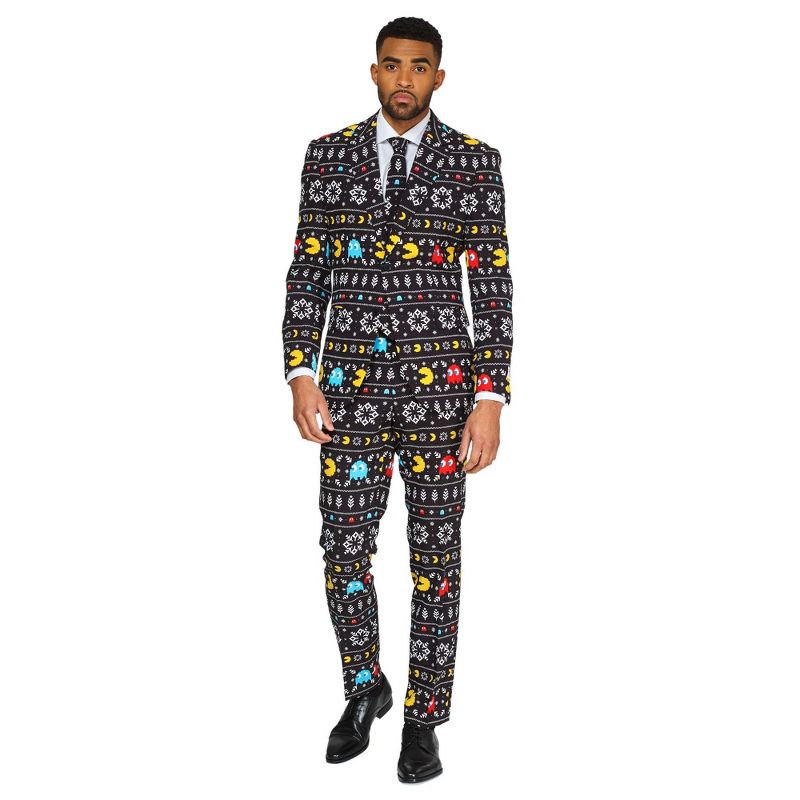 OppoSuits Men's Christmas Suit - Winter PAC-MAN - Black, 1 of 5