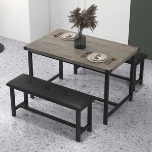 Dining Table Set for 4 with 2 Upholstered Benches, 3 Piece Rectangular Kitchen Table Set with MDF Board & Metal Frames - 1 of 4