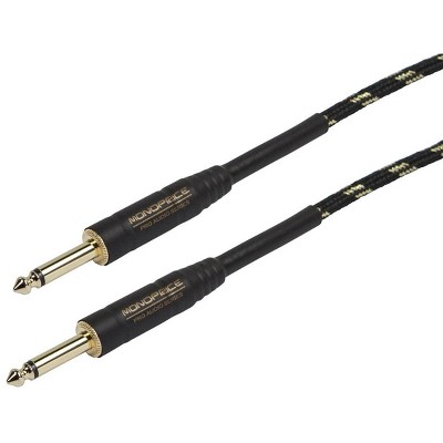 Monoprice Braided Cloth 1/4 Inch (TS) Male 20AWG Instrument Cable Cord - 50 Feet- Black (Gold Plated)