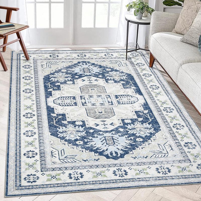 Washable Rug Boho Vintage Area Rug Soft Non-Slip Non-Shedding Carpet Stain Resistant Non-Skid Rugs for Living Room Bedroom, 1 of 9