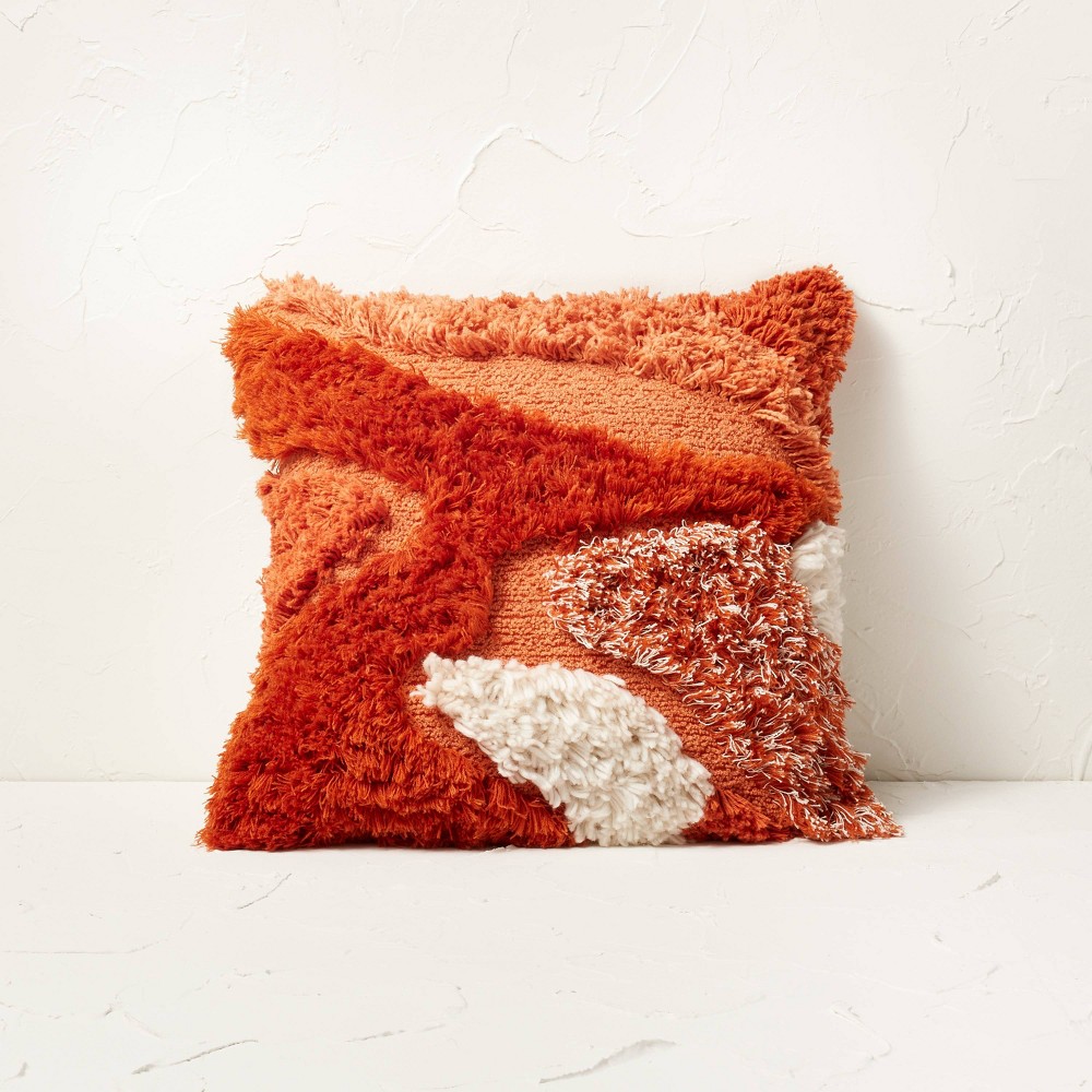 Photos - Pillow Textured Tufted Square Throw  Rust - Opalhouse™ designed with Jungal
