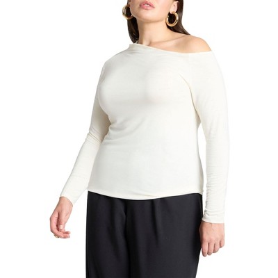 ELOQUII Women's Plus Size Asymmetrical Neck Drape Top