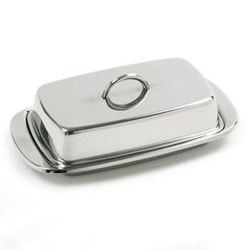 Norpro stainless Steel Covered Double Butter Dish - Silver