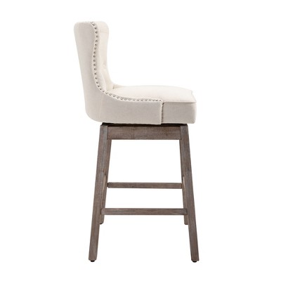 Cream Upholstered Swivel Bar Stools with Wood Legs, Set of 2