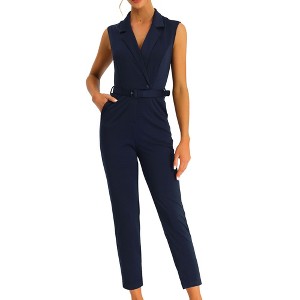 Allegra K Women's Sleeveless One Button Closure Wide Leg Jumpsuits with Belt - 1 of 4
