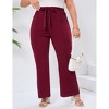 Womens Plus Size Flare Pants with Belt Fashion Outfits Pockets Spring Fall Pants Slim Business Casual Work Pants Wine Red 4XL - 4 of 4
