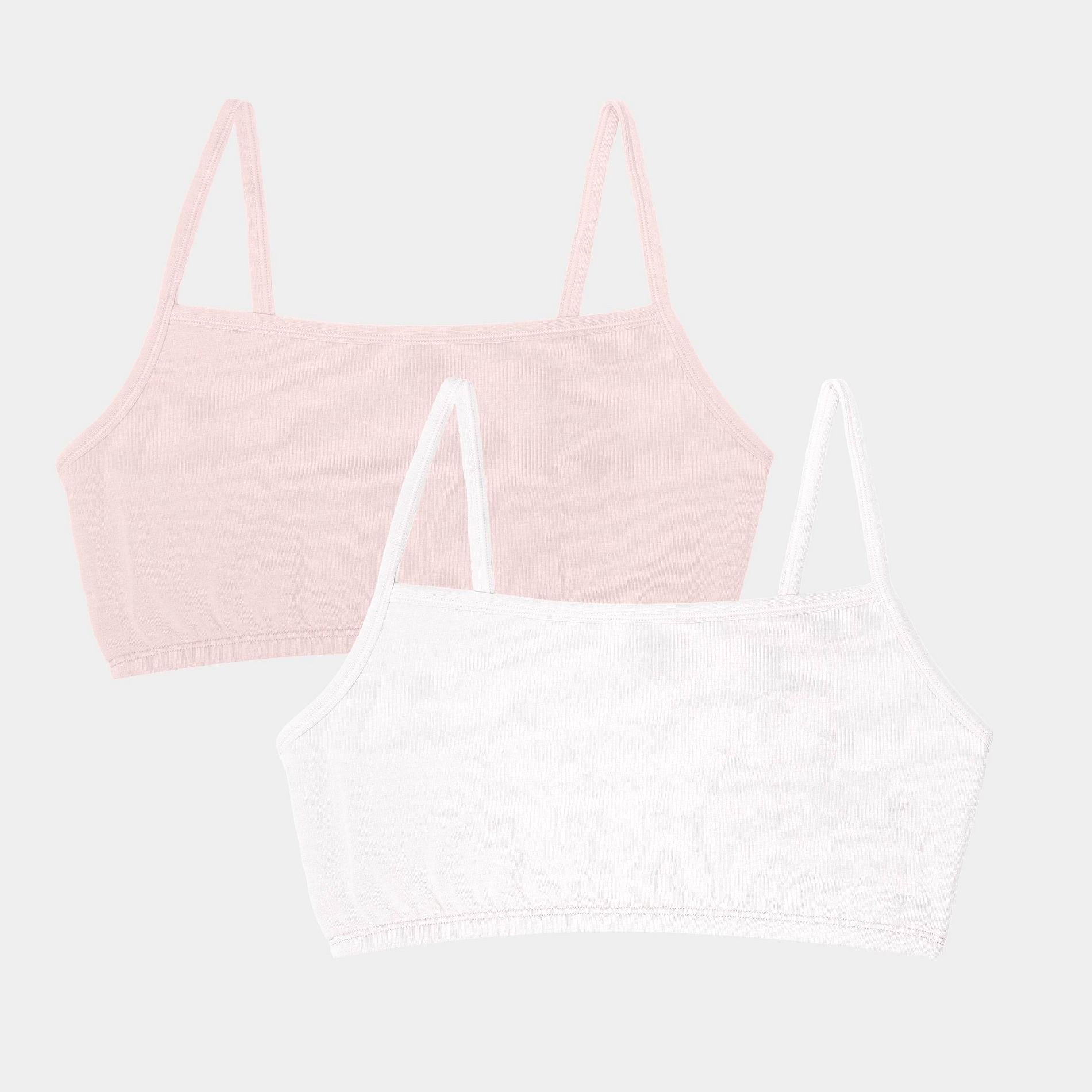 Fruit of the Loom Women's 2pk Unbelievably Soft Cotton Spaghetti Strap Sports Bra - Rose Shadow/White L