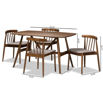 Wyatt Mid-Century Walnut 5-Piece Dining Set with Gray Upholstered Seats