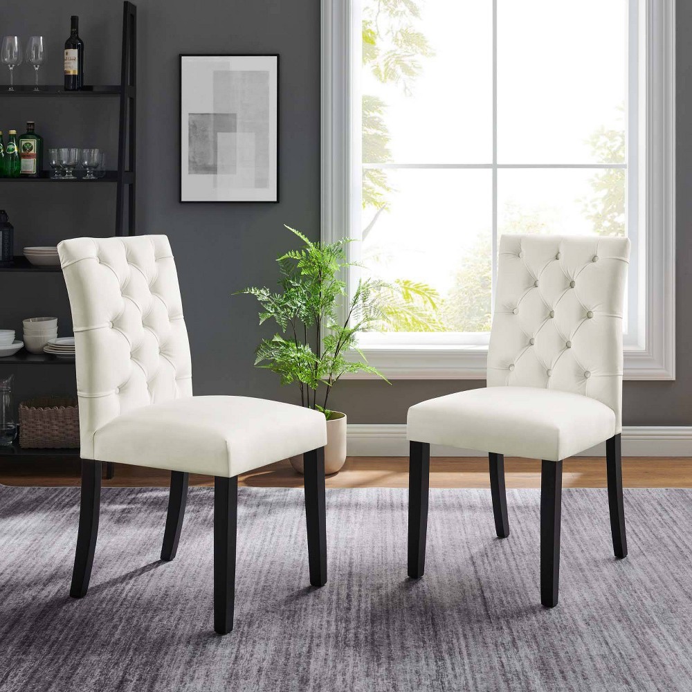 Photos - Dining Table Modway Set of 2 Duchess Performance Velvet Dining Chairs White - : Elegant Tufted Design, Rubberwood Legs, Spot Clean 