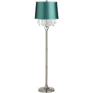 360 Lighting Crystals Traditional Glam 60 1/2" Tall Standing Floor Lamp Foot Switch Silver Satin Steel Finish Living Room Bedroom Drum Teal Blue Shade - 1 of 4