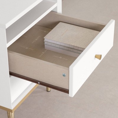 Dylane Mid-Century Glam 2-Drawer Nightstand in Pure White