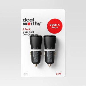 Dual Port USB-A Car Charger 2pk - dealworthy™ Black - 1 of 3