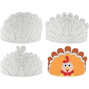 4E's Novelty Thanksgiving Paper Crowns, 24 Pcs Thanksgiving Hat Decorations, Color Your Own Turkey Hat Craft - 1 of 4