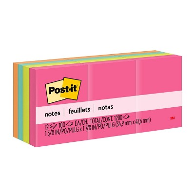 Post-it 12pk Sticky Notes 1.5"x2" Poptimistic Collection: Multicolored Paper, 100 Sheets, Art & Design Theme