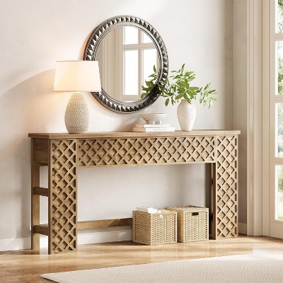 Tribesigns 70.9 Inch Entryway Table Sofa Table, Narrow Long Console Table for Living Room,Wood Diamond Lattice Design