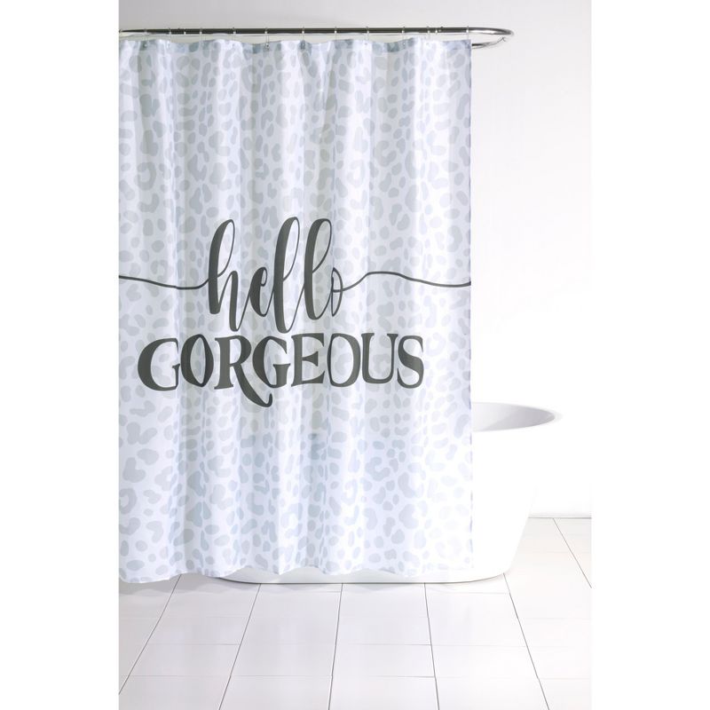 Shiraleah "Hello Gorgeous" Grey Leopard Print Shower Curtain, 2 of 5