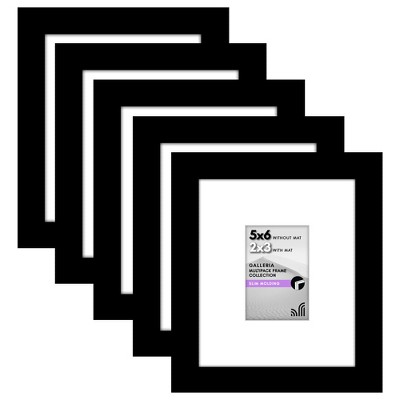 Americanflat 5x6 Picture Frame with Polished Plexiglass - Set of 5 - Use as 2x3 Frame with Mat or Display 5x6 Photo Without Mat - Black