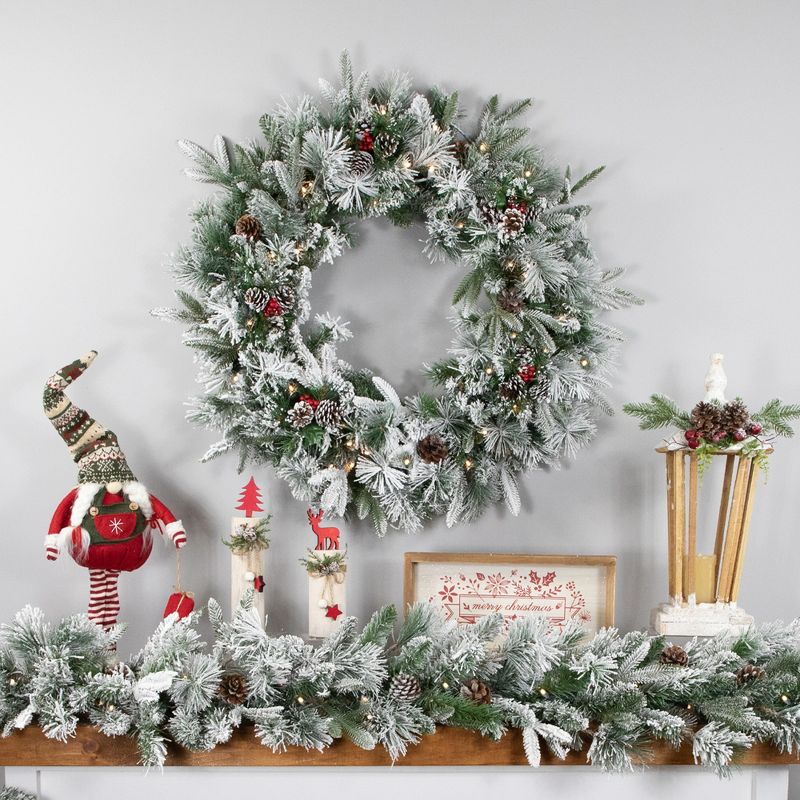 Northlight Real Touch™️ Pre-Lit Flocked Rosemary Emerald Angel Pine Artificial Christmas Wreath - 30" - Clear LED Lights, 4 of 11
