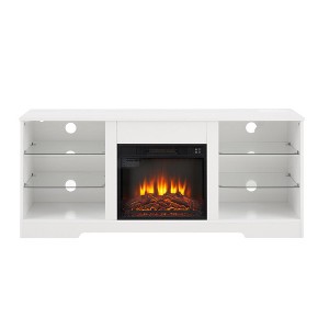 NAYSAYE Indoor Fireplace TV Stand with Realistic Flame and Warm Ambience for Living Room or Bedroom, White, 57.87"*15.35"*24.41" - 1 of 4