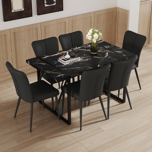 7-Piece Dining Set with Marble Pattern Table and 6 PU Armless Chairs - 1 of 4